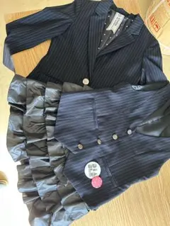 発表会や結婚式などにカッコかわいいネイビー ストライプ フォーマルスーツ160