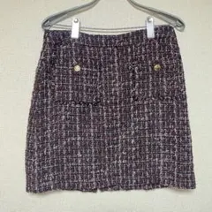 パープル ツイード タイトスカート 【M】　ひざ丈　おしゃれ　美脚　かわいい
