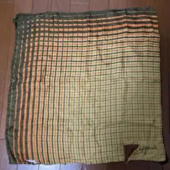 ピエールカルダン シルク スカーフ オレンジ 緑 チェック　ヤブレ有