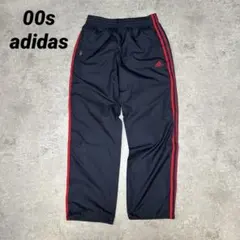 00s adidas ストレート トラックパンツ　ダークネイビー ロゴ 刺繍