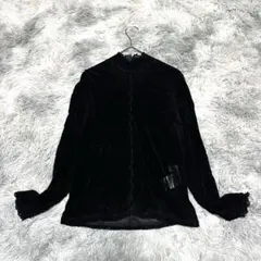 【ヒロコビス】シースルートップス ブラックS フロッキー生地 襟裾フリル【美品】