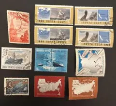 外国切手　地図切手　ソ連　船　使用済み