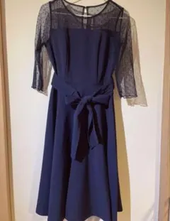 パーティドレス Andemiu 膝丈 ミモレ丈 ネイビー 結婚式のサムネイル