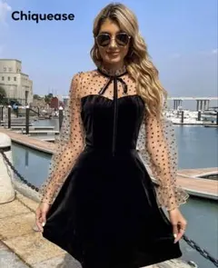 SHEIN ブラック ドット柄ドレス