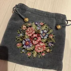 FEILER 花柄刺繍 グレー ポーチ