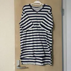 SamansaMos2blueネイビーとホワイトのストライプ半袖チュニック