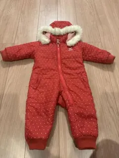 赤いドット柄ファー付き　つなぎアウター80