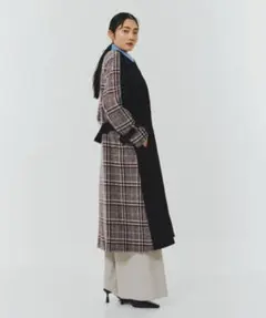 ノーカラーコート コート バックチェックフレアコート｜保温/ウール100%