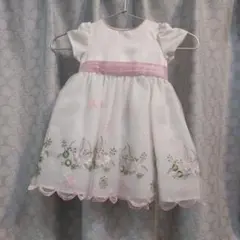 KAJIN♪特別な日 お花の刺繍 フレンチ袖 ドレス 白/90【used】