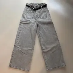 新品未使用！ZARA グレー ワイドレッグデニムパンツ