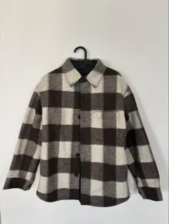 ブラウンアイボリー チェック柄 シャツジャケット