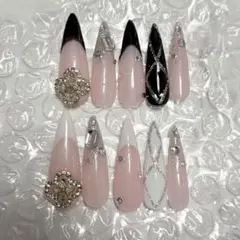 韓国　ギャル　ネイルチップ　ネイル　ロング　スナ系　量産型　y2k ワンホン