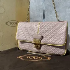 極美品　TOD'S トッズ エンボス チェーンショルダー ミニバッグ ピンク