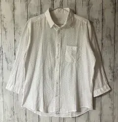 【きれいめカジュアル】グローバルワーク ドット柄 七分袖 リネンシャツ 白 L