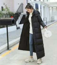 超ロングダウンコート ダウン90% ロングコート フード付き ダウンジャケット