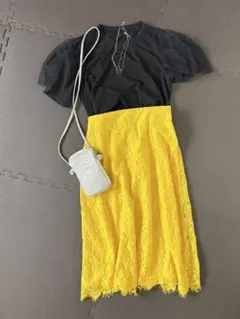 ノスタルジア 総レーススカート イエロー 山吹色 M