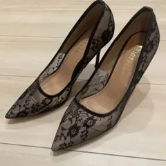 レース　ピンヒール　黒　パンプス