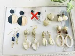 ハンドメイド ピアス セット　モノトーン　揺れる　綺麗目　ハート　フェザー
