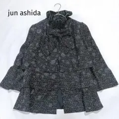 ジュンアシダ シルク100 ブラウス ティアード 7分 ボウタイ ドット 7 黒のサムネイル