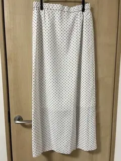 ホワイトドット柄ロングスカート M