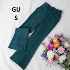 ジーユー カットソーカラーフレアスラックス S グリーン センターシーム