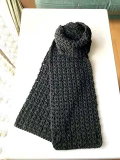 【ハンドメイド】V字模様のマフラー❤️秋冬大活躍　男女兼用　★ブラック