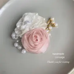 75早割ハンドメイドコサージュ　卒園式入園式　ハレの日　ピンク×ホワイト×パール