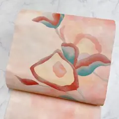 名古屋帯　正絹　銀糸　花模様　抽象模様　ぼかし　着物　053t