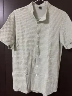 薄い緑色 半袖シャツ スタンドカラー
