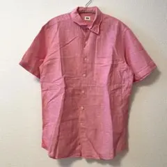 ユニクロ UNIQLO リネンコットンシャツ 半袖 L ピンク 桃色 麻 綿 夏