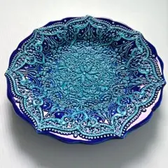 アンティーク トルコ キュタフヤ焼 飾り皿 アラベスク 食器 大皿 26,5cm