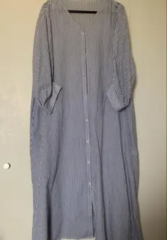 ストライプ柄 ロングシャツワンピース 長袖