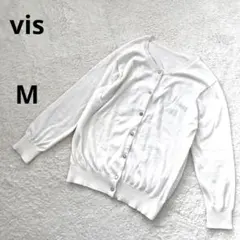vis ヴィス　カーディガン　長袖トップス　ビーズ装飾ボタン　白　Uネック　Mのサムネイル
