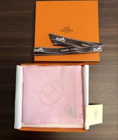 HERMES エルメス Hロゴ 刺繍 ハンカチ Hレリーフ(ピンク)のサムネイル