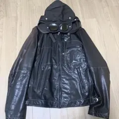 CP COMPANYダークブラウン レザー フード付きジャケット