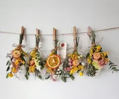 大　カラフルたっぷり小花のドライフラワースワッグガーランド　花束ガーランド