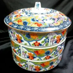 【美品】有田焼 三段重（はじき牡丹）箱付き 有田焼 其泉 琳派古伊万里様式 二段のお重【賞美堂本店】食器