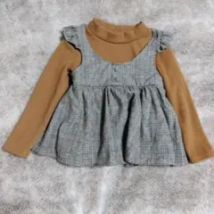 チェック柄　裏起毛　長袖カットソー　110