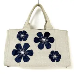 【美品】RRADA プラダカナパフラワーアップリケ キャンバス アイボリー