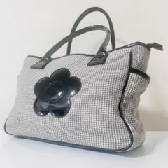 【MARY QUANT】マリークワント　デイジーロゴ千鳥格子ツイードハンドバッグ