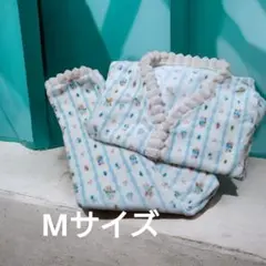 新品 Mサイズふわふわ起毛パジャマストライプくまといちご柄