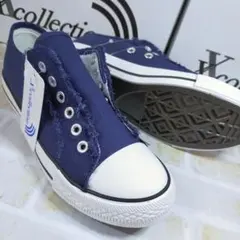 新品未使用●24.0●キャンバス●ネイビー●軽量●紐なし●スニーカー●レディース