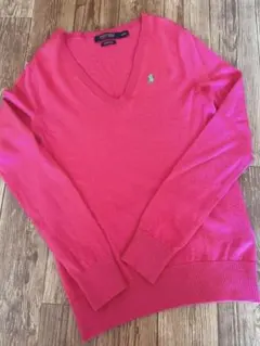 ポロゴルフラルフローレン　メリノウール100% Vネックセーター ピンク