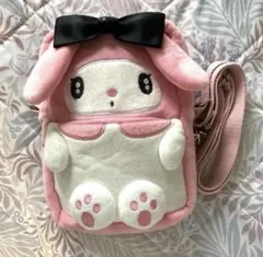 マイメロディ うさぎショルダーバッグ　ピンク黒リボンスマホケース　防水ポシェットのサムネイル
