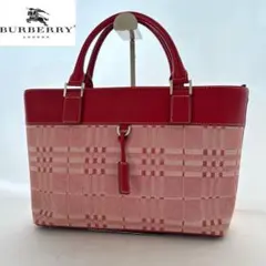 BURBERRY バーバリー ノバチェック トートバッグ ピンク レザーのサムネイル