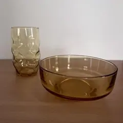 アデリア　アンバーガラス コップ ボウル セット