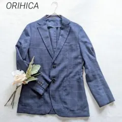 オリヒカ テーラードジャケット ウィンドウペン 紺　S ビジネス　春夏用　背抜き