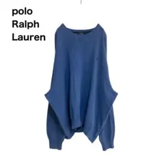 【大きめ】ラルフローレン　ロゴ刺繍　ワンポイントセーター　青　ゆったり　4XL