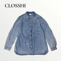 クロッシー シャツ ブラウス デニムシャツ ライトブルー 無地 長袖 XL 綿