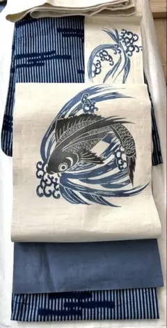 有松鳴海絞り単衣 錆青磁寄りのグレー系+藍 正絹 伝統工芸品 黒門工芸 